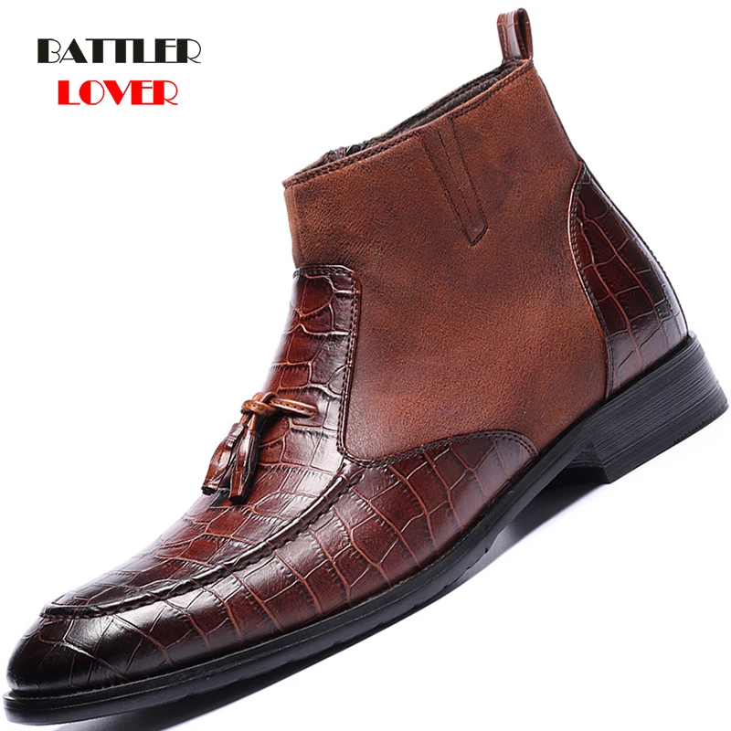 Men Motor Boot Top Quality Casual Retro Crocodile Leather Botas for Male Biker Steampunk Comfortable Wedding High Quality Oxford