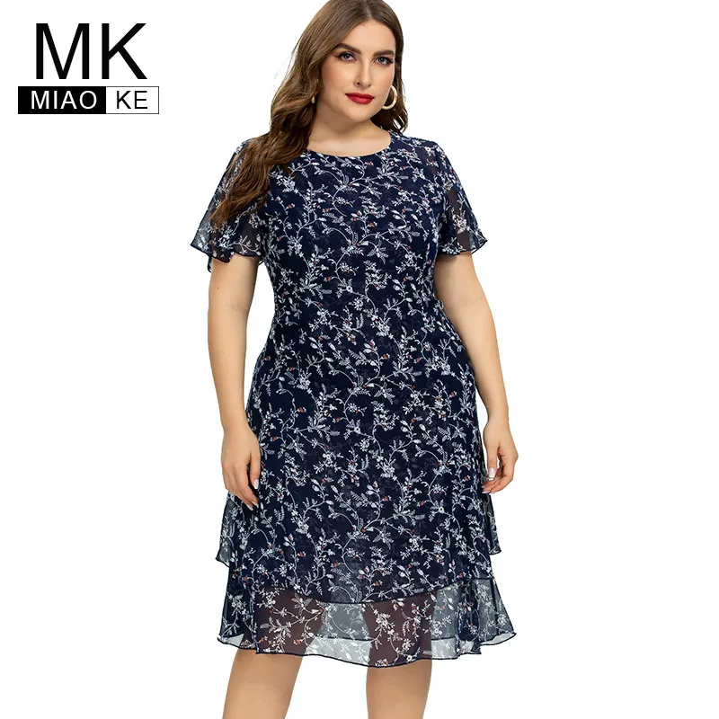 2020 verano Mujer de talla grande estampado de flores vestido de las señoras de moda de fiesta elegante vestidos de 4XL 5XL 6XL