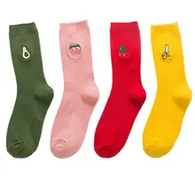 Женские носки ярких цветов в стиле Харадзюку с забавными фруктами, чулочно-носочные изделия с вышивкой авокадо, Новинка