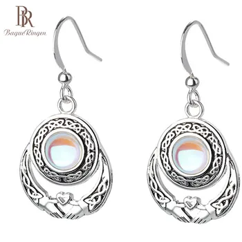 

Bague Ringen Vintage Silver 925 Jewelry Special Style Moonstone Earrings for Women Krada Heart in hand Gemstone Ear drops Party