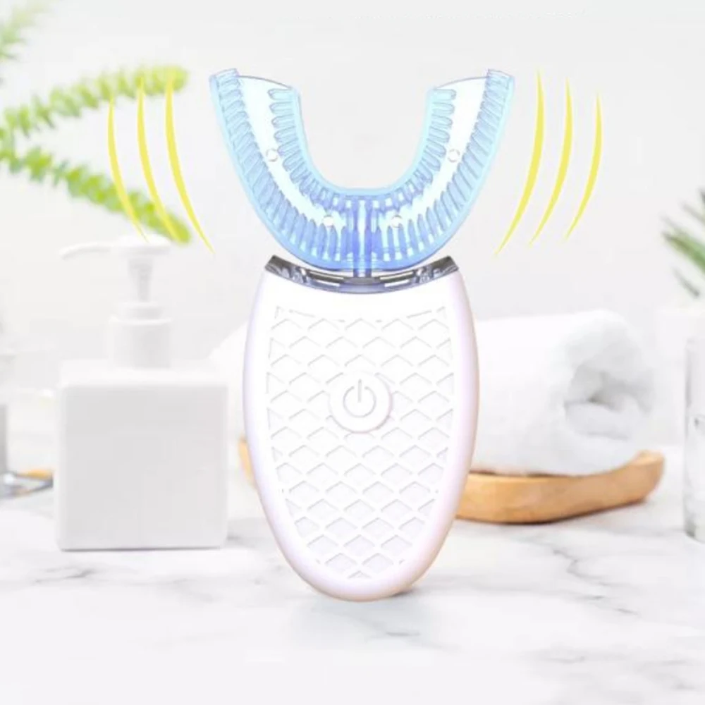 

New 360 Degrees Intelligent Automatic Sonic Electric Toothbrush USB Rechargeable Ultrasonic U Shape 4 Modes Timer Blue Light D30