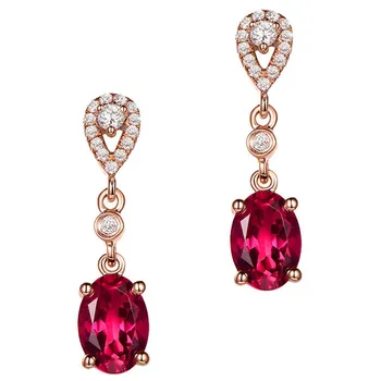 

Small ruby gemstones drop dangle earrings for women 18k Rose gold color red crystal zircon diamonds fashion jewelry pendientes