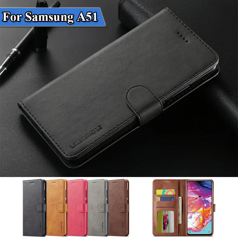 Кожаный чехол для Samsung A51 Винтажный телефона чехлы Galaxy откидные Чехлы 360 магнитные