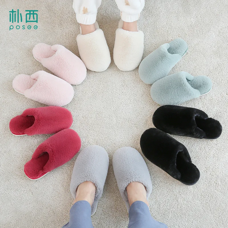 

Suitable for Park West Couples Slipper Women's Winter Indoor Hair Slipper Cute Soft-Sole Plush Cotton Slippers Home Household Co