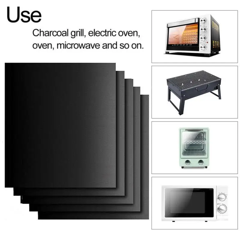 8pcs BBQ Oven Grill Mat Heat Resistant Non-Stick BBQ Grill Sheet Oven Pan Liners Baking Pad Mat