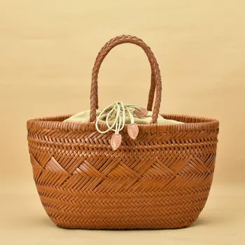 French hand-woven 100% Genuine Leather Woven Shoulder Bag with Casual Woven Inside Bag Vintage Shopping Bag Crossed Tote Bags
