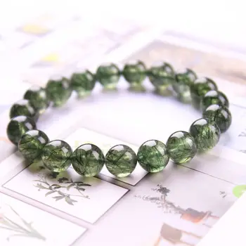 

Natural Green Hair Crystal Phantom Quartz Crystal Healing Bracelet Round Bead Elastic Fashion Women Men's Reiki jewelry DIY Gift