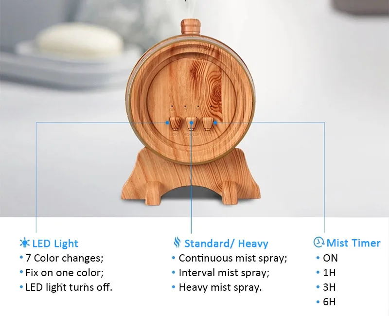 formato de barril, bluetooth, difusor de aromaterapia,