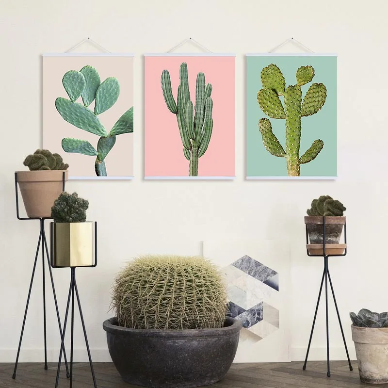 

Mild Art Simple Color Plant Cactus Living Room Solid Wood gua zhou hua Decoration Scroll Paintings a Generation of Fat