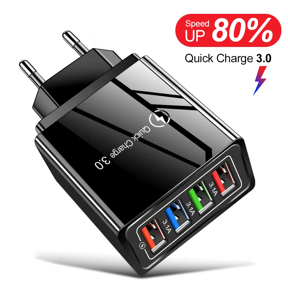 USB Charger Fast Charging For iPhone 12 pro max 4Ports Wall Quick Charge For Samsung Huawei P40 Xiaomi Mobile Phones EU Chargers