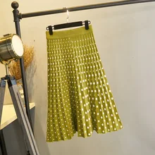 Новая весенняя модная шерстяная плиссированная юбка контрастного цвета в белый горошек с высокой талией, универсальная женская юбка