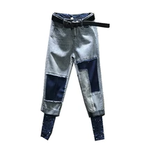 Европа и США, осень, новые, индивидуальные, цветные, леопардовые, поддельные, две, высокая талия, свободные, прямые джинсы, женский тренд