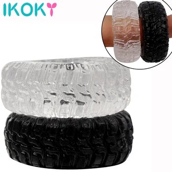 IKOKY Penis Rings Sex Toys for Men Tire Type Black/Transparent Sex Cockring Delay Ejaculation Cock Rings 2Pcs/Set Silicone 1