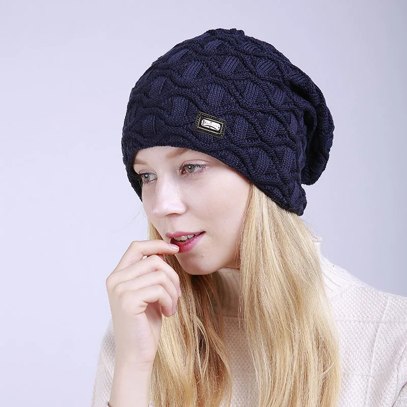 

Europe And America New Style Pleated plus Velvet Men's Female Cap Beanie Winter Knitted Yarn Wave Pattern Time of Childbirth Ear