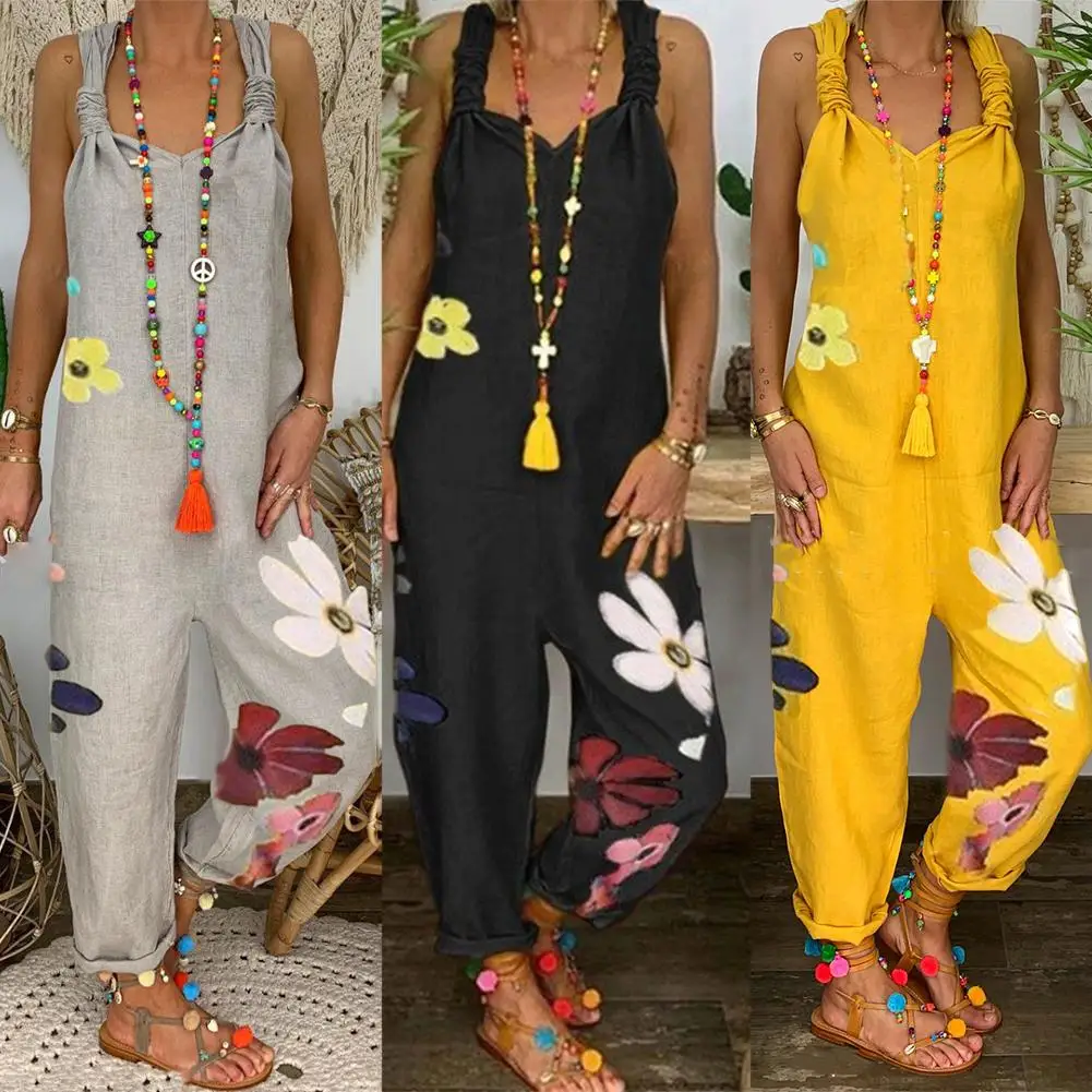 2020 Fashion Women Sleeveless Bib Overall Backless Floral Print Loose Jumpsuit Dungarees Fashion New Playsuits Bodysuit 2020 Fashion Women Sleeveless Bib Overall Backless Floral Print Loose Jumpsuit Dungarees Fashion New Playsuits Bodysuit