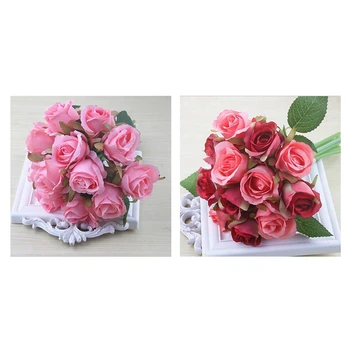 

Promotion! 24Pcs Artificial Rose Flowers Wedding Bouquet Thai Royal Rose Silk Flowers Home Decoration Wedding Party Decor(Pink&R