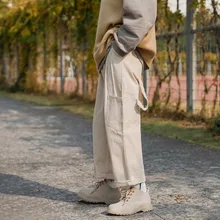 Осенние Комбинезоны мужские модные однотонные повседневные рабочие брюки с несколькими карманами мужские уличные свободные прямые брюки в стиле хип-хоп