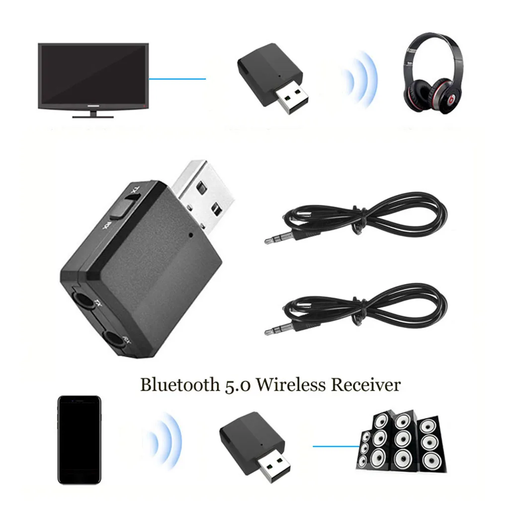 Аудио адаптер передатчик Bluetooth 5,0 беспроводной приемник Черный 3,5 мм Музыка AUX автомобиль