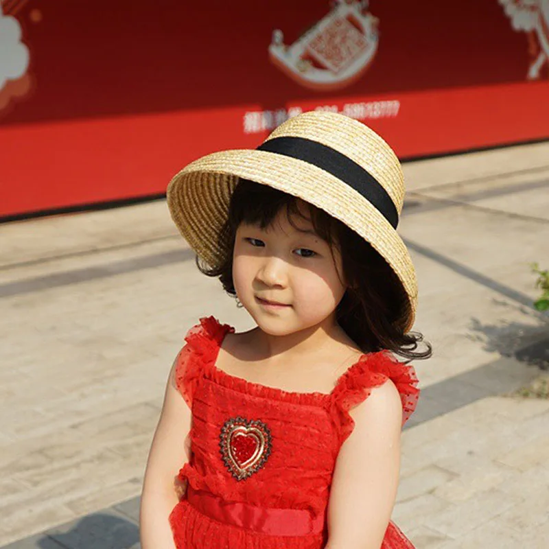 

Children's Bucket Hat Dome Wide Brim Summer Hat Sun Hat Ribbon Bowknot Lace Up Beach Hat Girl Cap Sun Protection Caps Straw Hat
