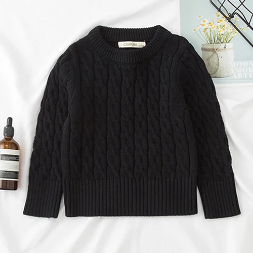 Пуловер для мальчиков; осенний вязаный свитер для девочек; простой детский джемпер с длинными рукавами; детская одежда в Корейском стиле - Цвет: 18022 black
