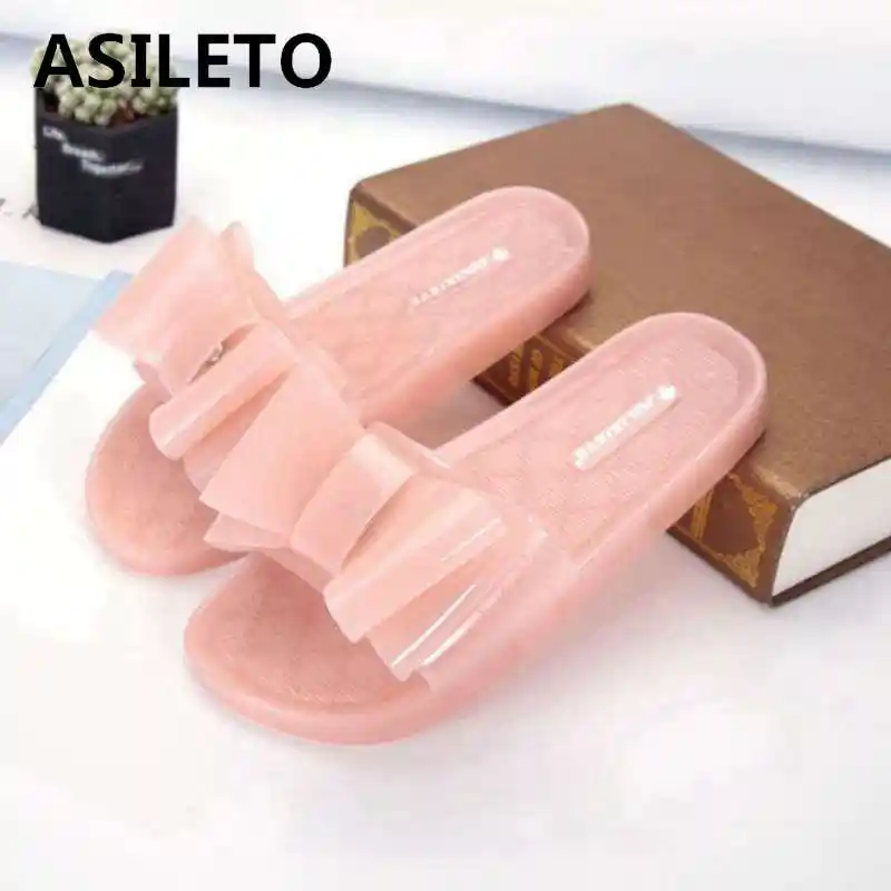 jelly slippers with bow