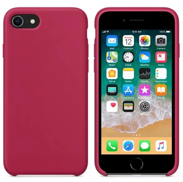 Роскошный Идеальный силиконовый чехол с логотипом для Apple iPhone 7 8 Plus, задняя крышка для iPhone X Xs 11 Pro Max XR 5S SE 6 6S Plus - Цвет: Rose Red