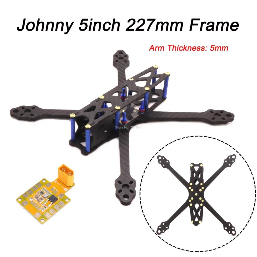 

Johnny 2 5inch X5 230 wheelbase 227mm with 5mm Arm Pure Carbon Fiber FPV Quadcopter frame 5V / 12V PDB for FPV Racing Drone