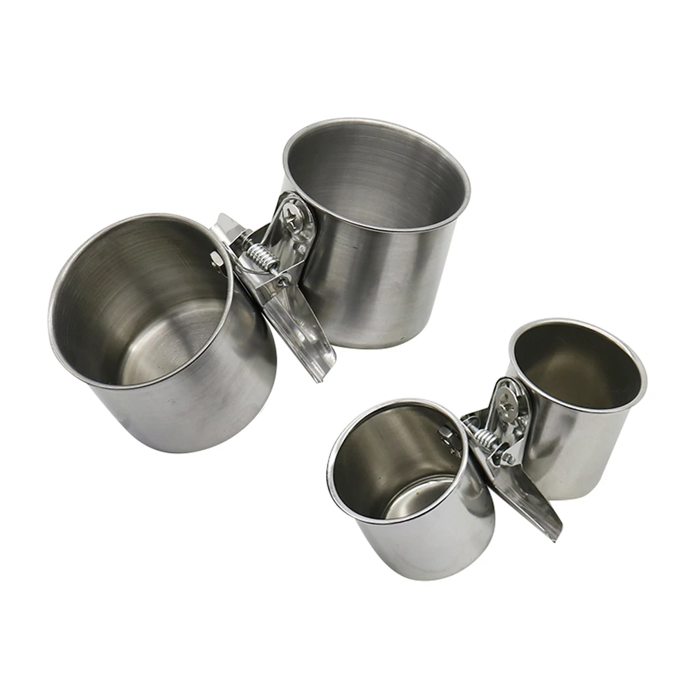 Bird Feeder Cups Food Water Feeding Bird Double Cups Clip Stainless Steel Parrot Cage Stand Supplies 1Pc