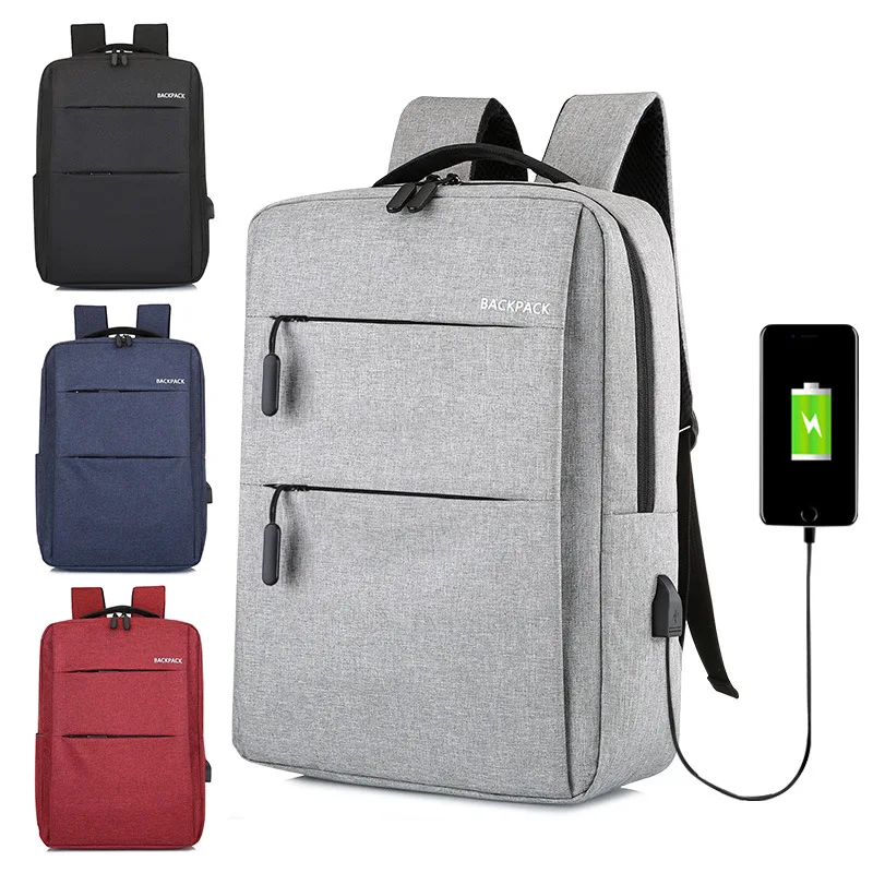 

USB Charging Backpack 2020 New Style Business Business Trip Computer Bag Solid Color Waterproof Laptop Bag