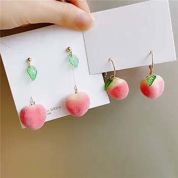 

2020 South Korea's New Fashion Flocking Peach Pendant Earrings Lovely Simple Versatile Earrings Elegant Women's Jewelry