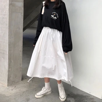 

Korean 2020 Summer Women 's Black/White Skirt Vintage A-line Faldas Saia Elastic High Waist Casual Ladies Skirts For Female New