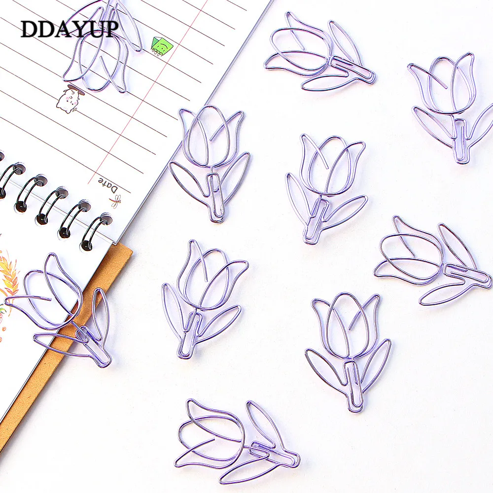 12Pcs/lot Tulip Bookmark Planner Paper Clip Material Escolar Bookmarks for Book Stationery School Supplies 20pcs box cute green tooth shape paper clips escolar bookmarks photo memo ticket clip creative stationery school office supplies