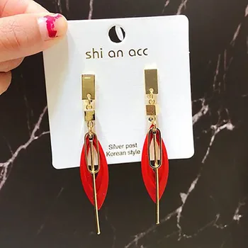 

925 Silver Hollow out Leaves Earrings Women's Red Cool Cool Long Earrings Women's Fashion Network Red Ear Stu