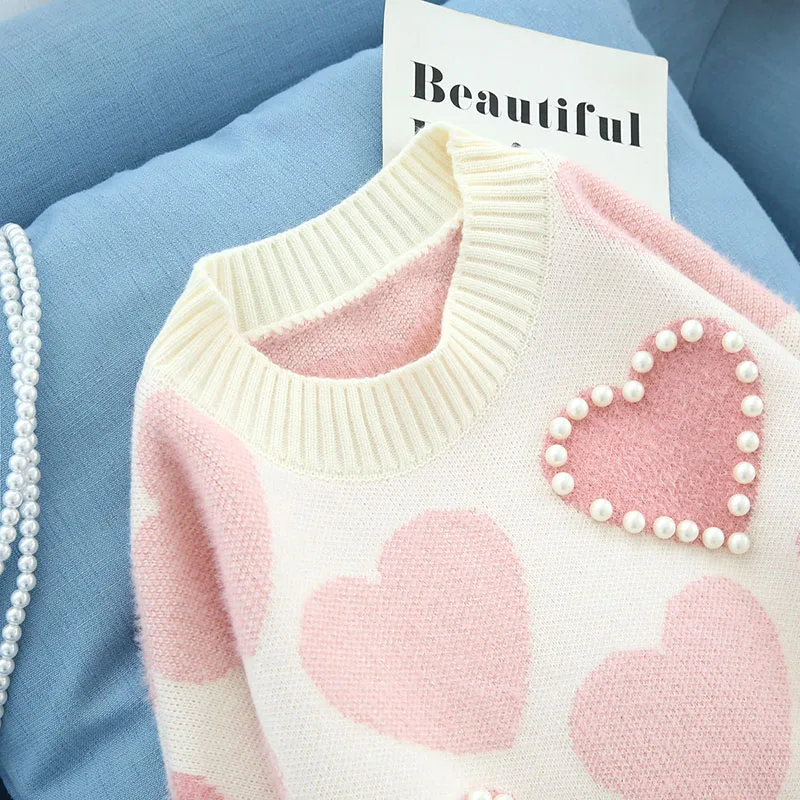 Günstige Oansatz gestrickte frauen pullover und pullover perle perlen süße dame elegante pullover outwear mantel tops