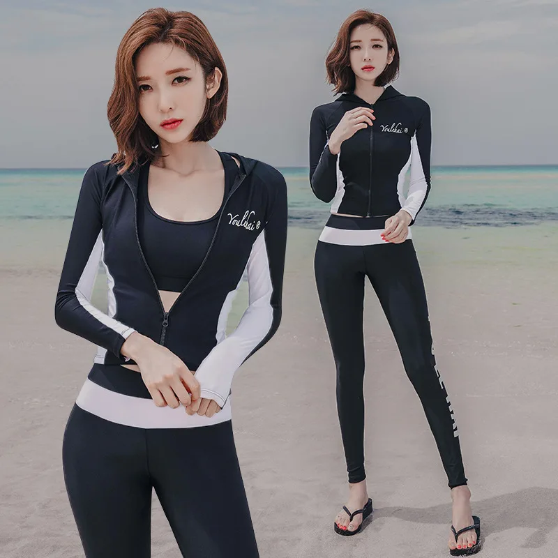 Купальник с рукавами для женщин гидрокостюм Раш guard большой размер купальный костюм для дайвинга с длинным рукавом Защита от солнца одежда для плавания сушка для серфинга - Цвет: Черный