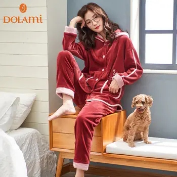 

New Hot Winter Women Thicken Warm Pajamas Female Flannel Pajamas Set Mujer Long Sleeve Sleepwear for Girls Ladies Pyjamas