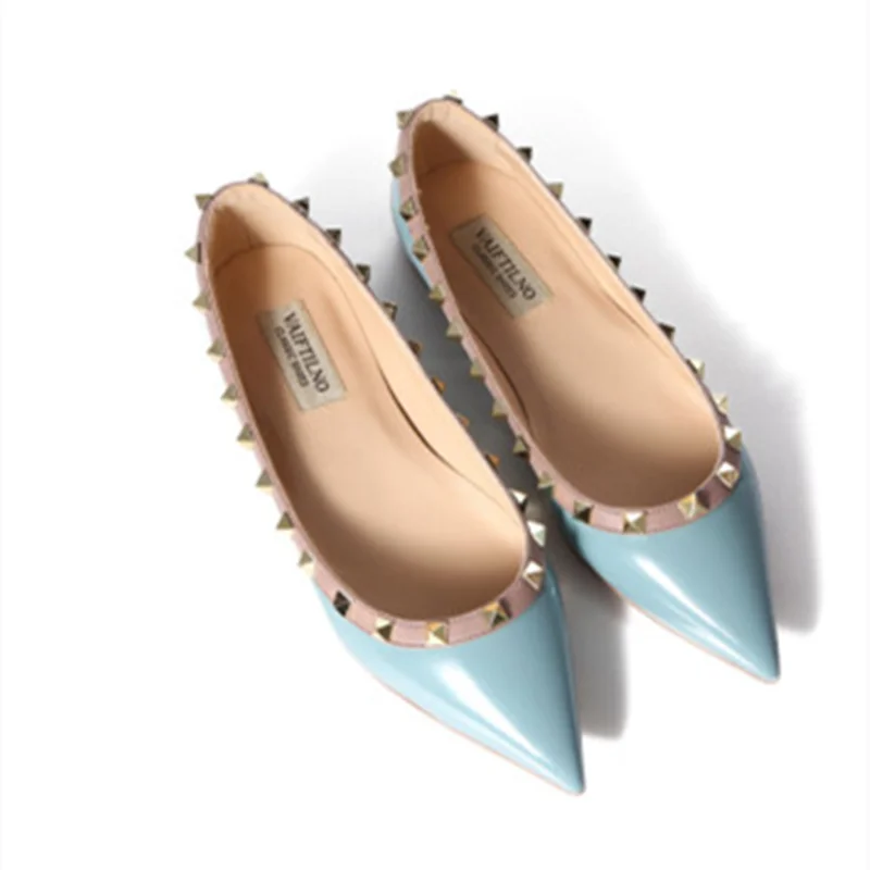 Nuevo  Zapatos planos de charol brillante para mujer, calzado de moda de alta calidad con remaches, Punta puntiaguda, ajuste ancho europeo y americano eKoRjMXM