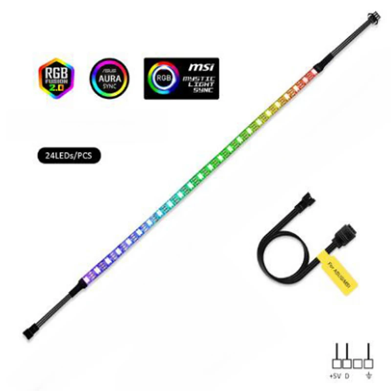 Адресуемая WS2812b Светодиодная лента для ПК, для ASUS Aura SYNC, MSI Mystic Light SYNC, GIGABYTE RGB Fusion 5V 3 Pin Header материнская плата 3Pin - Испускаемый цвет: 24leds x1