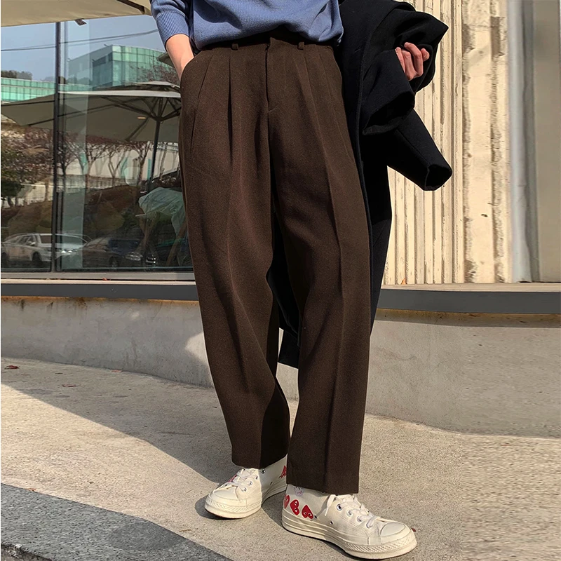 2019 Autumn And Winter New Youth Popular Japanese Retro Solid Color Woolen Pants  Fashion Casual Trousers Black / Brown M XL|Suit Pants| - AliExpress
