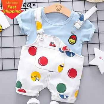 Menoea Newborn Baby Sets 2020 Clothes Cute Smile Face T-shirt Tops + Casual Cartoon Dots Bib pants Boys Girls Suit