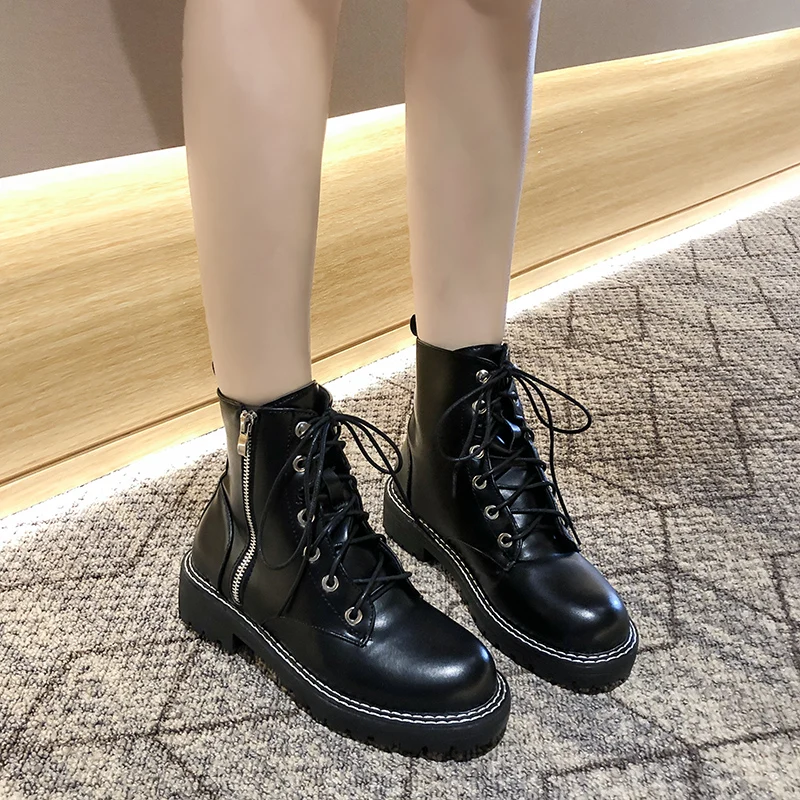 Botas/женские ботильоны в байкерском стиле женская обувь на плоской платформе со