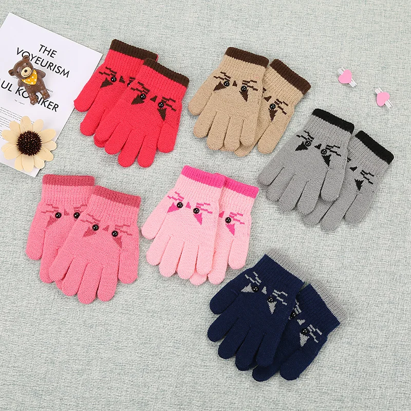 Cute Cartoon Gloves For Baby Winter Boys Girls Knitted Wool Mittens Warm Children Full Finger Gloves For Kids Baby Accessories childrens accessories mittens girls winter pink warm mittens baby cute cartoon five finger mittens christmas gift for children