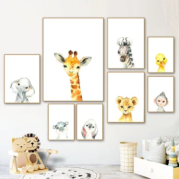 

Lion elephant giraffe hippo zebra poster wall art painting picture baby kid room decoration Art Decor Cartoon canvas painting