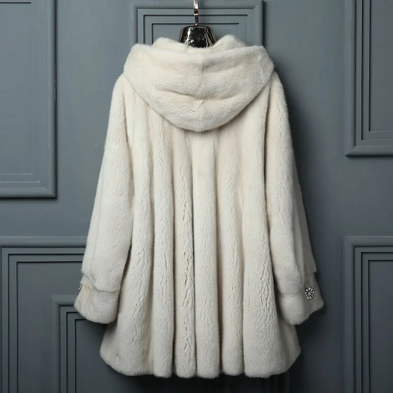 Pearl White Пальто из натурального меха норки, женская зимняя куртка, пальто и куртки из натурального меха, женское роскошное пальто с капюшоном, Chaquetas Mujer, W052, KJ3763 - Цвет: Pearl White