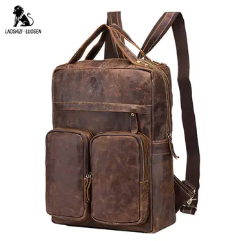 

Retro Genuine Leather Men's Backpack Large Capacity Laptop Bag School Backpack Rucksack Male Bags Brown Leather Travel