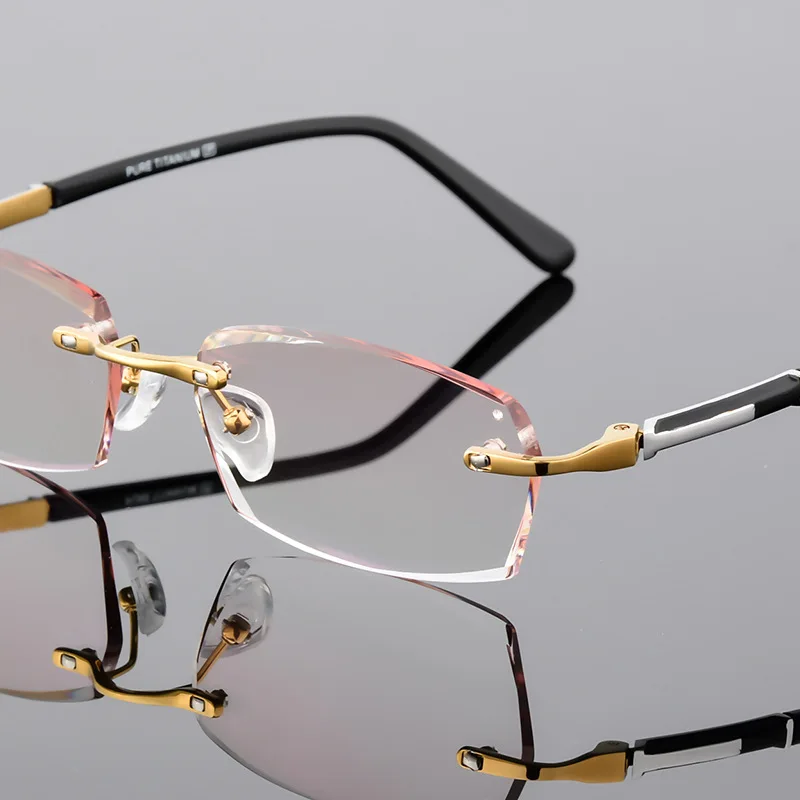

Ultra-Light Anti-Blueray Frameless Diamond Trim Men's Business Myopia Gradient Color Cardin Non-Screw Alloy Finished Product Gla
