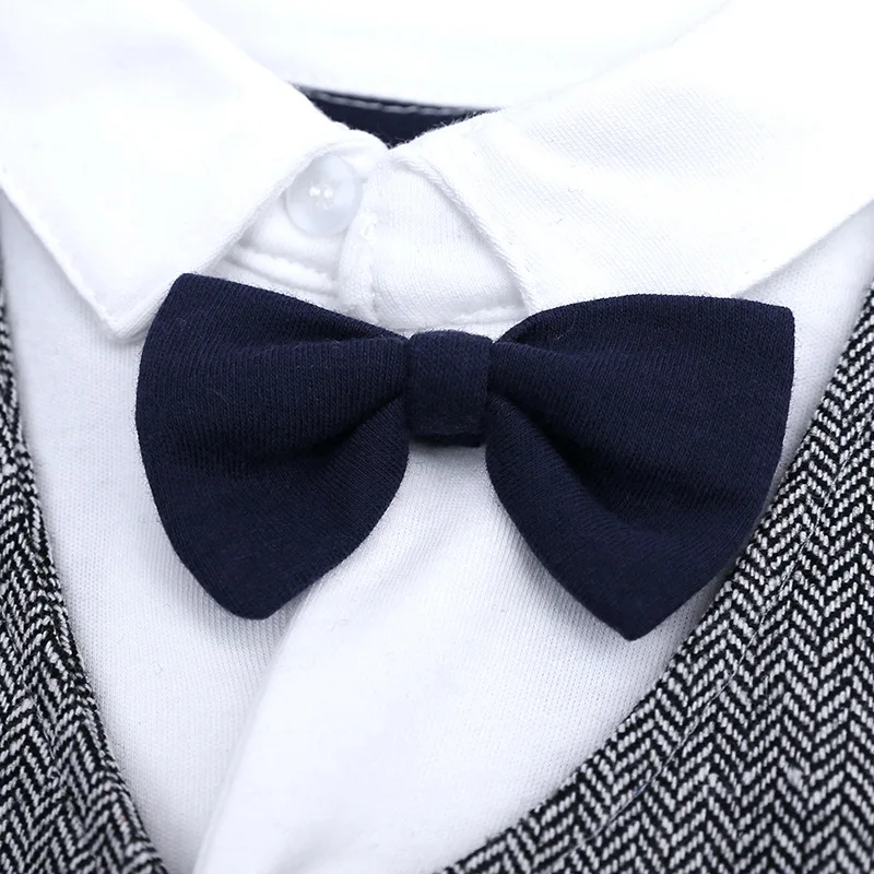 Hooyi Baby Boys Tuxedo Romper Suits Formal Gentleman Plaid Outfit Sets Vest Jumpsuit Shirt Bowtie Infant Boys Wedding Outfit