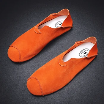 

New Luxury Loafers Shoes For Men Beige Orange Suede Leather Sneakers Fashion Mens Drive Footwear Men Rubber Flats Boat Shoes Men