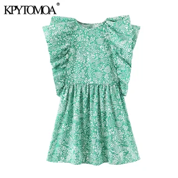 

KPYTOMOA Women 2020 Chic Fashion Floral Print Ruffled Mini Dress Vintage O Neck Short Sleeve Female Dresses Vestidos Mujer