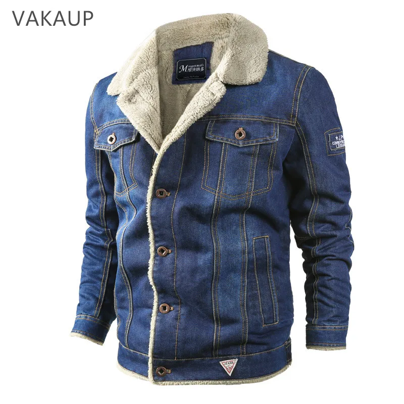 Mens Fleece Denim Jacket Winter Casual Warm Bomber Jackets Men Jean Jacket Coat Outwear Male Cowboy Cotton Solid Streetwear